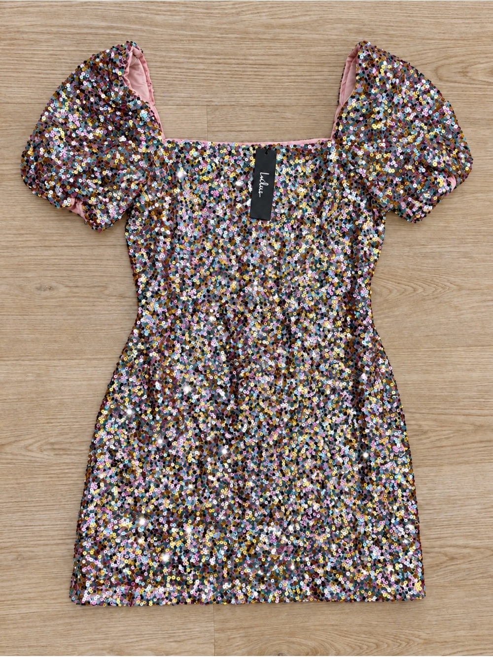Lulu's Pink Multi-Sequin Puff Sleeve Dress
